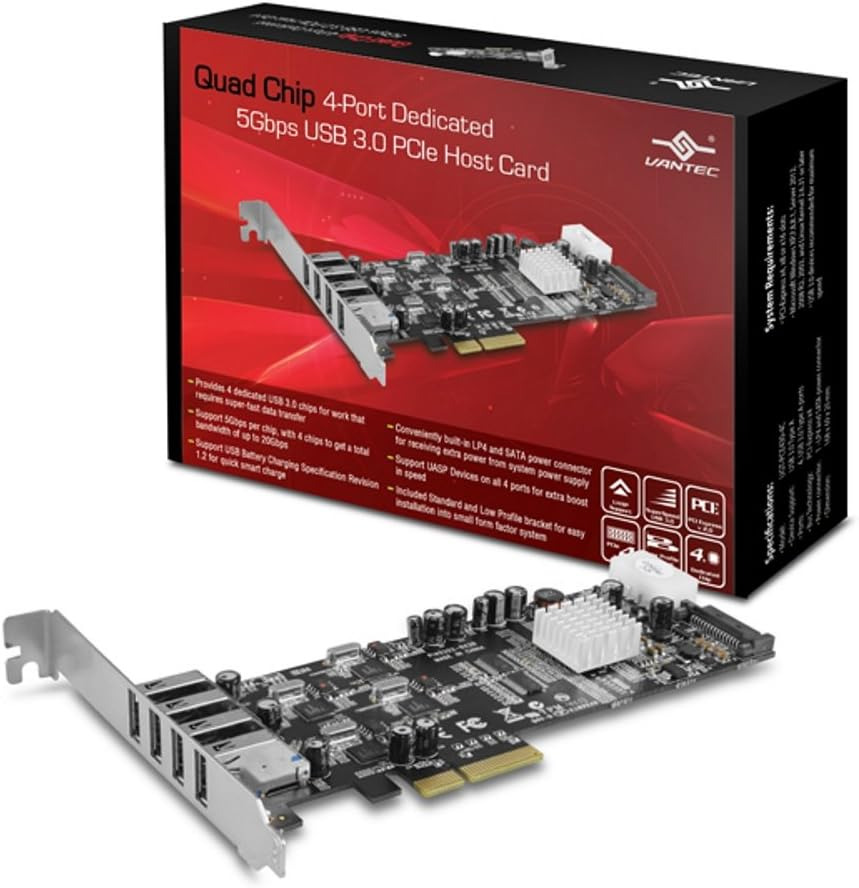 Quad Chip 4-Port Dedicated 5Gbps USB 3.0 Pcie Host Card (UGT-PCE430-4C)