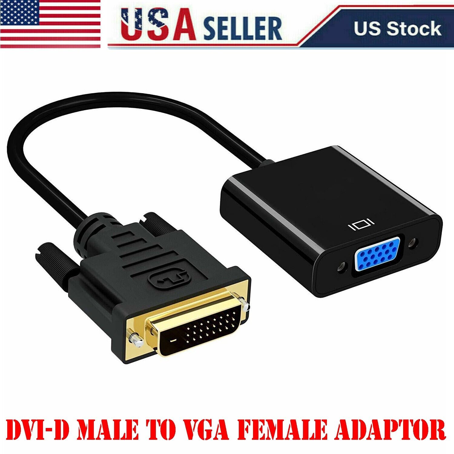 1080p Active Cable Adapter Converter DVI-D 24+1 Pin Male to VGA 15 Pin Female US