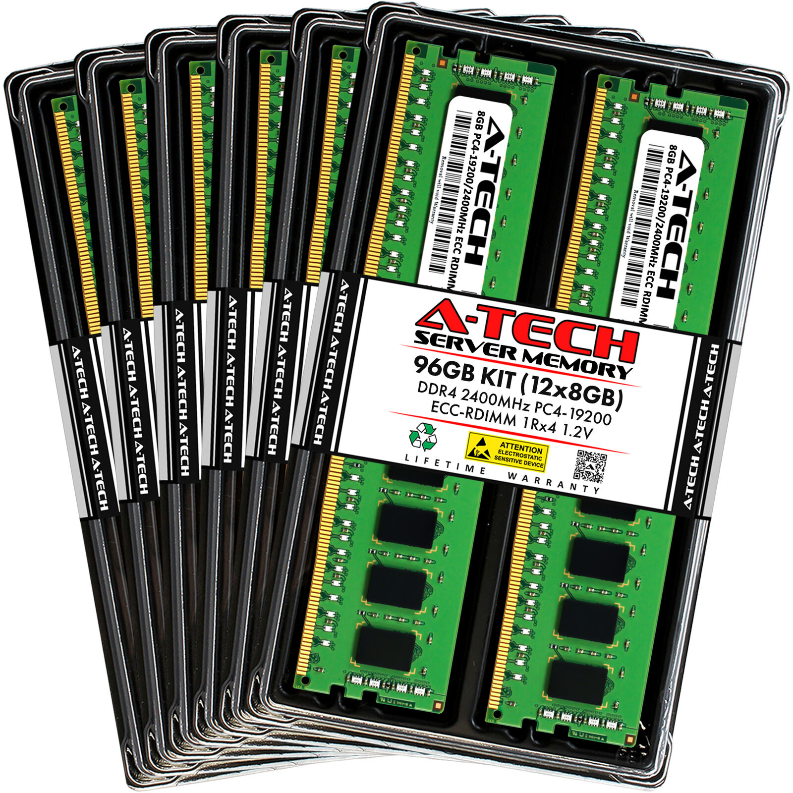 A-Tech 96GB 12x 8GB 1Rx4 PC4-19200R DDR4 2400MHz ECC REG RDIMM Server Memory RAM