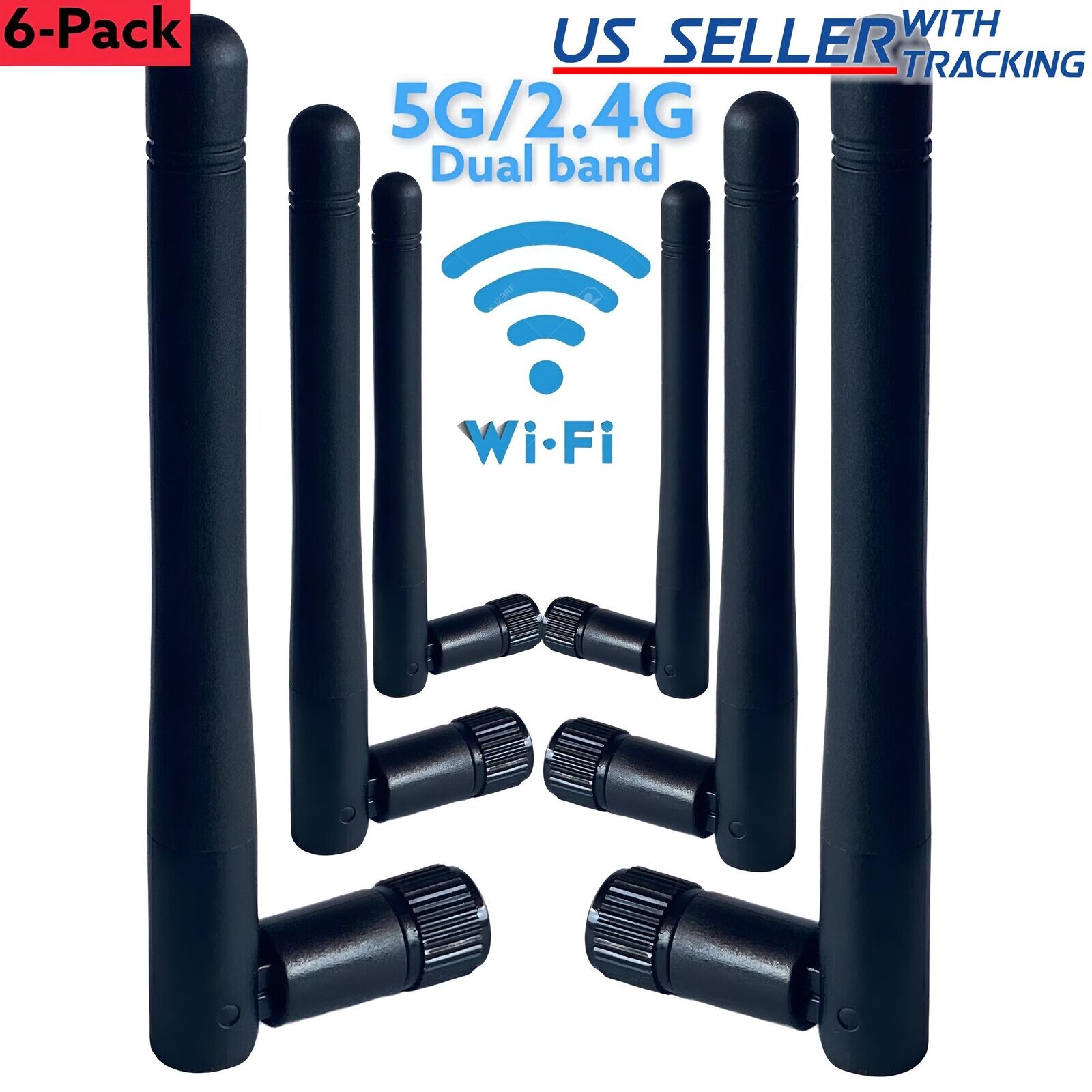 6-PACK LOT RP-SMA Antenna for WiFi 2.4GHz/5Ghz Wireless Router or Card (Black)