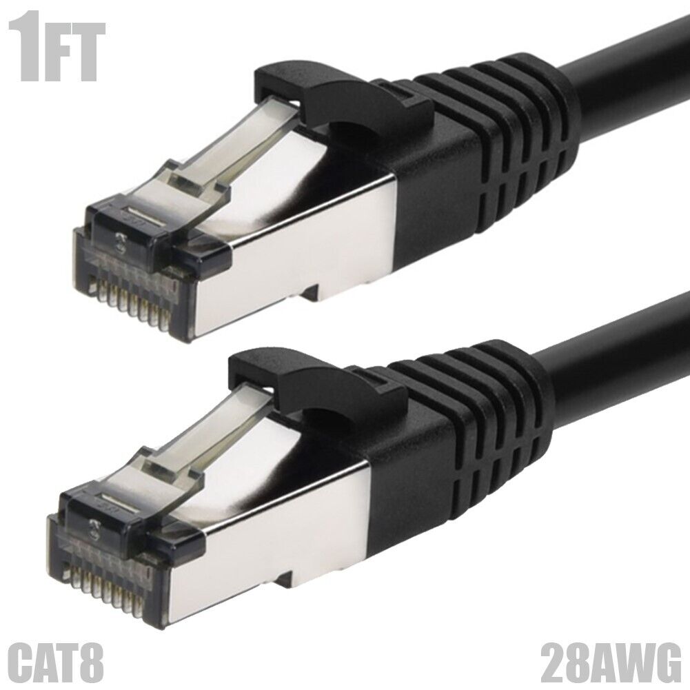 1FT CAT8 RJ45 Network Ethernet S/FTP Cable Shielded Copper Wire 28AWG Black