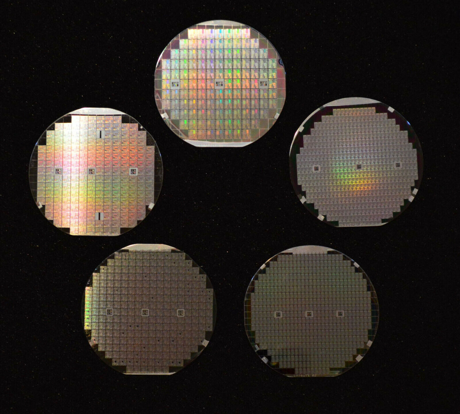 Historic 1970s-1980s silicon wafers - Qty of five, 4