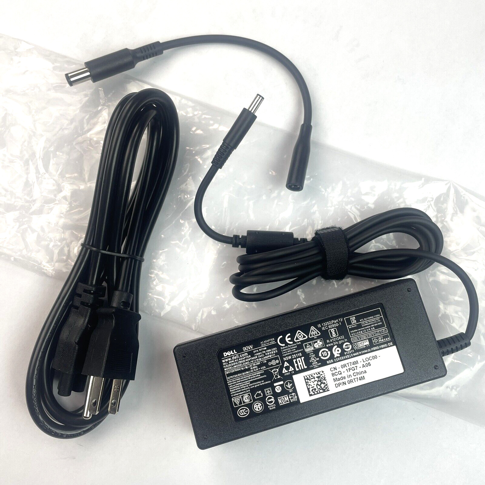 Genuine 90W AC Adapter Charger 4.5mm tip w/ 7.4mm Dongle Dell RT74M 0RT74M OEM