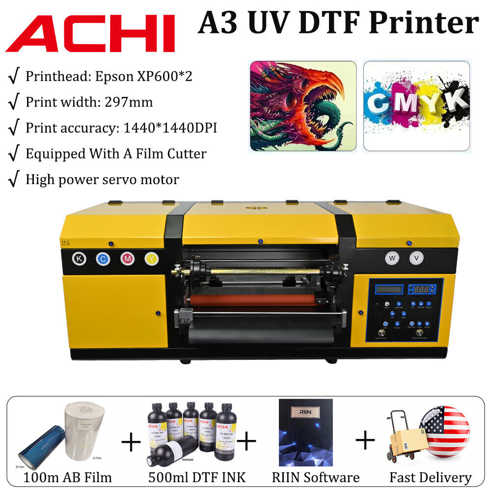 A3 UV DTF Printer Varnish Transfer Sticker Printing AB Film Dual XP600 Nozzle