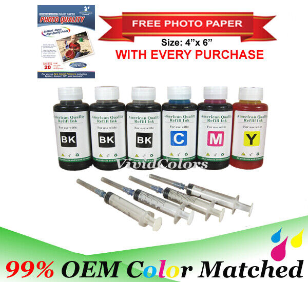 4-Color Bulk Ink Refill Kit for Inkjet Printer Cartridges 600 ml Total