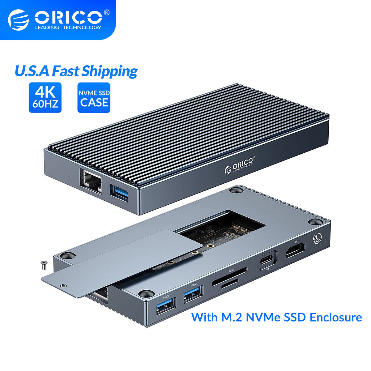 ORICO 9in1 10Gbps USB C Dock & M.2 NVMe SSD Enclosure to 4K30Hz USB3.1 PD100W