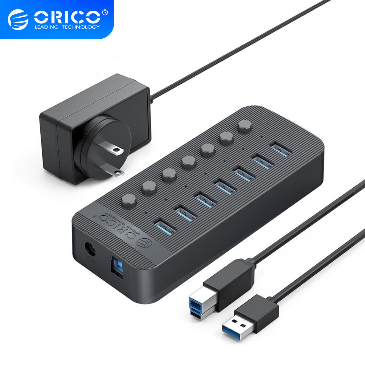 ORICO 7Ports Powered USB3.0 HUB 24W BC1.2 Charger W/ Individual On/Off Switches