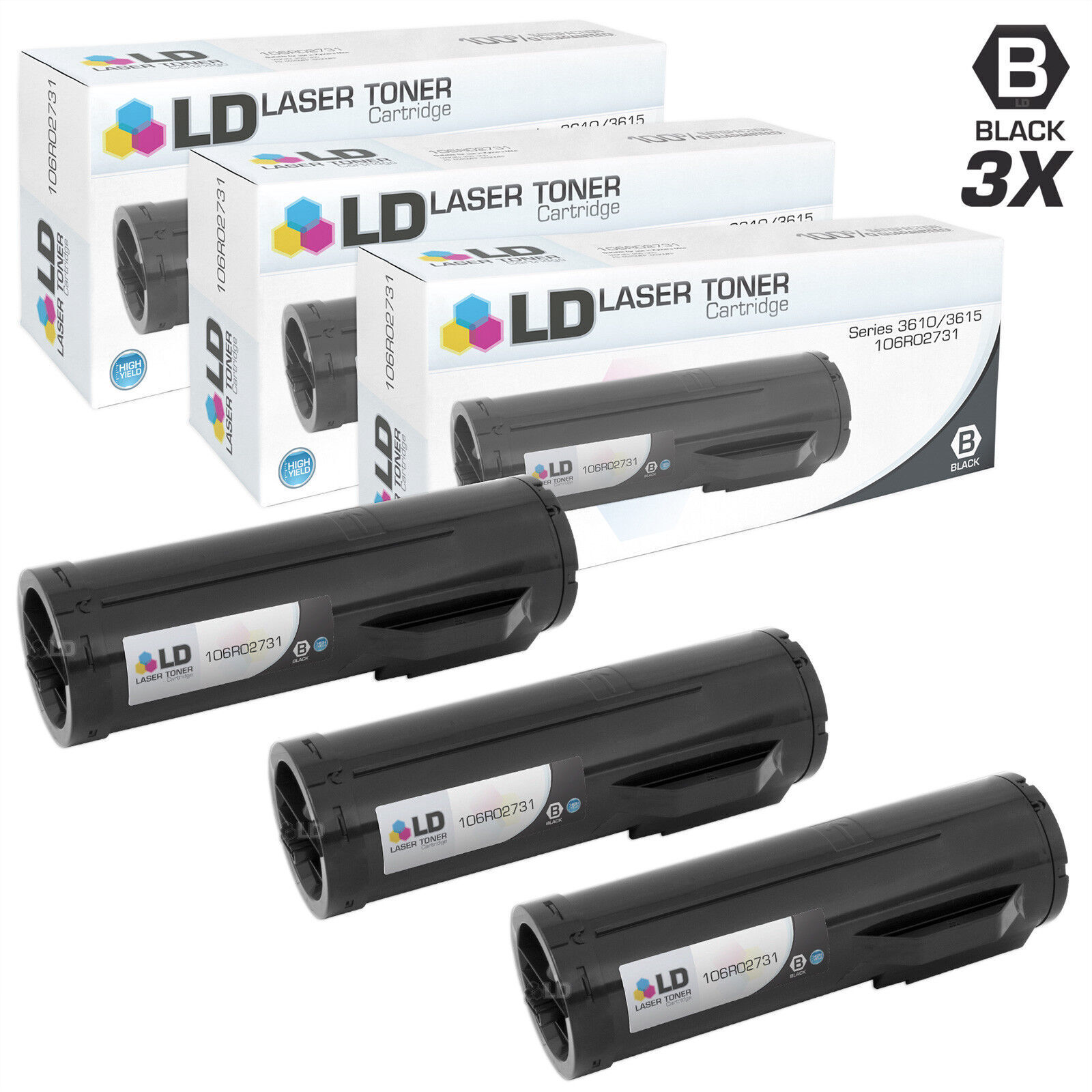 LD Compatible Xerox 106R02731 3PK Extra High Yield Black Laser Toner Cartridges