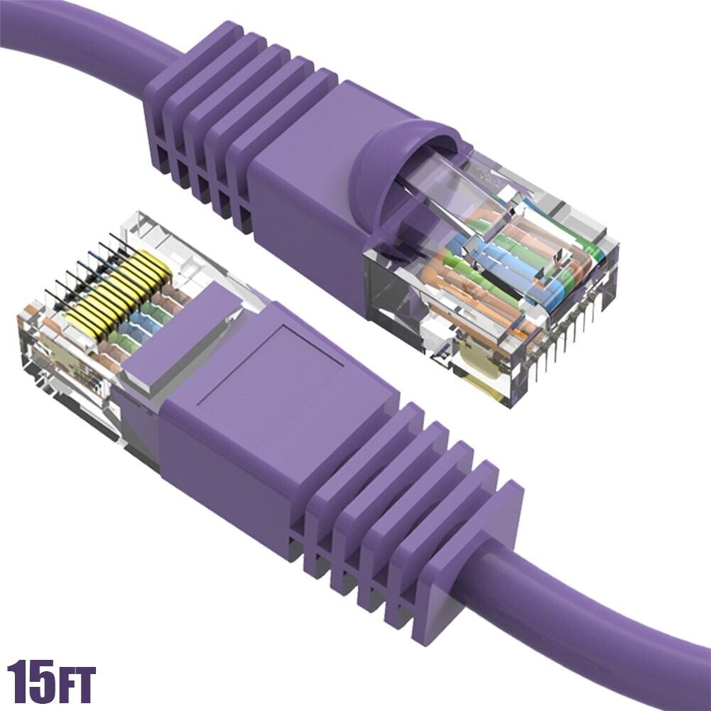 15FT Cat6 RJ45 Network LAN Ethernet UTP Snagless Patch Cable Pure Copper Purple