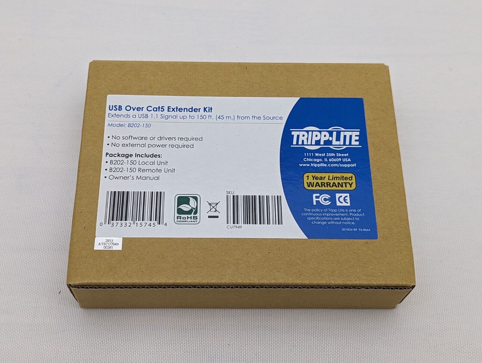 New Tripp-Lite B202-150 USB Extender Over Ethernet Kit (Transmitter & Receiver)