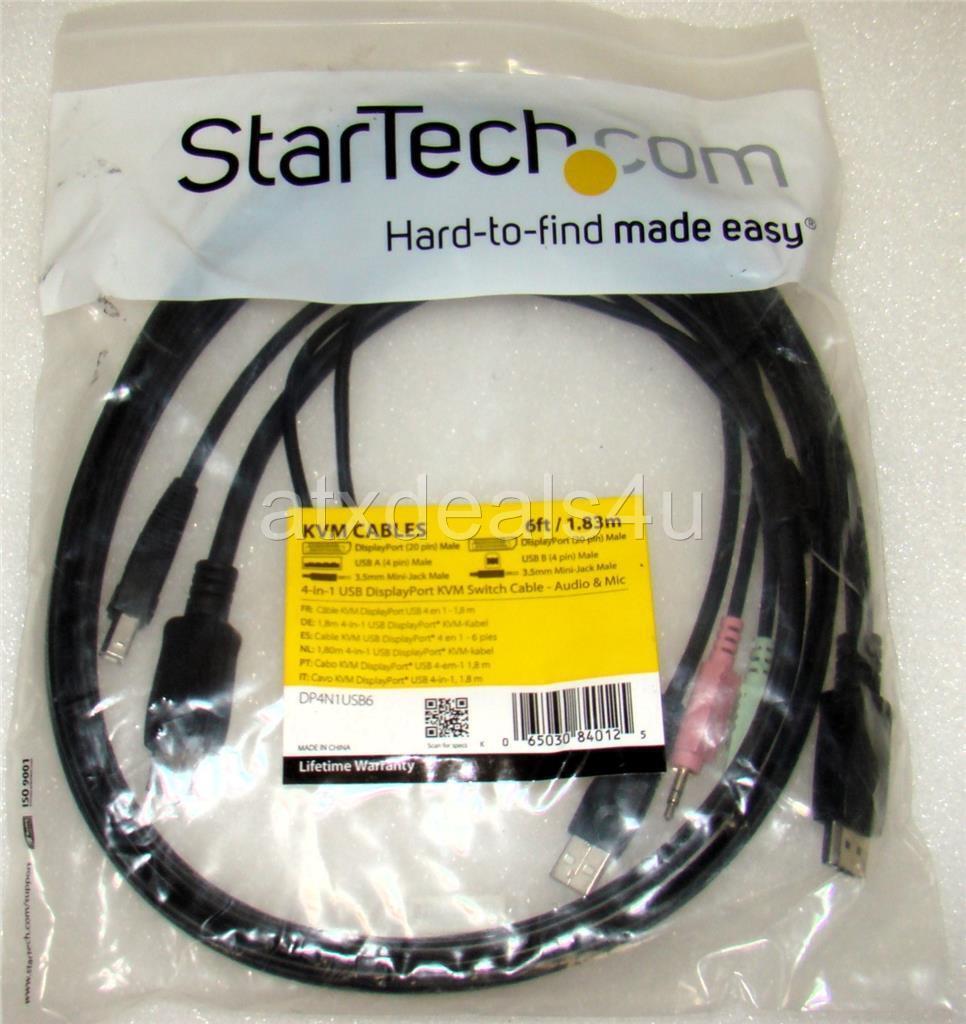 StarTech DP4N1USB6 4-in-1 USB DisplayPort KVM 6FT Switch Cable New