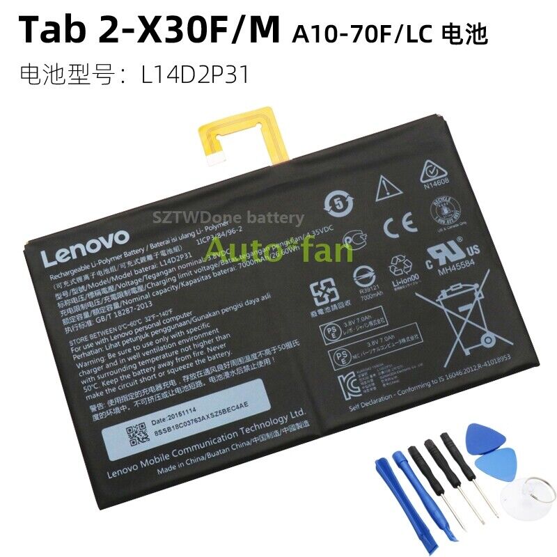 For   Tab 2 X30M X30F A10-70F/LC Tablet Battery L14D2P31 3.8V Genuine New