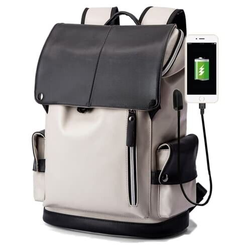 15.6 Inch Large Laptop Bag , Vegan Leather, Waterproof, External USB, Trolley St