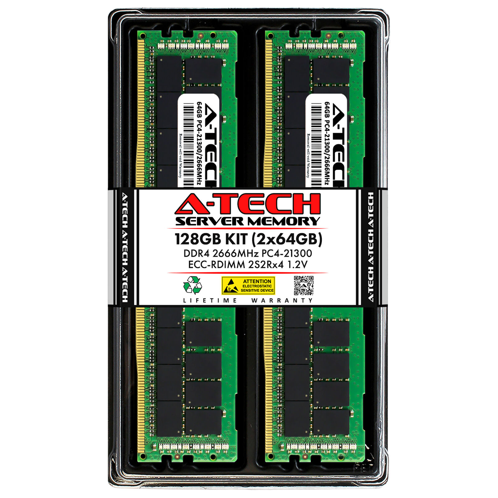 A-Tech 128GB 2x 64GB 2S2Rx4 4Rx4 PC4-21300 2666 ECC REG RDIMM Server Memory RAM
