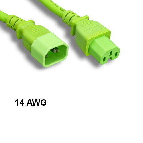 KNTK Green 6ft AC Power Cord IEC-60320 C14 to C15 14 AWG 15A 250V SJT Cable