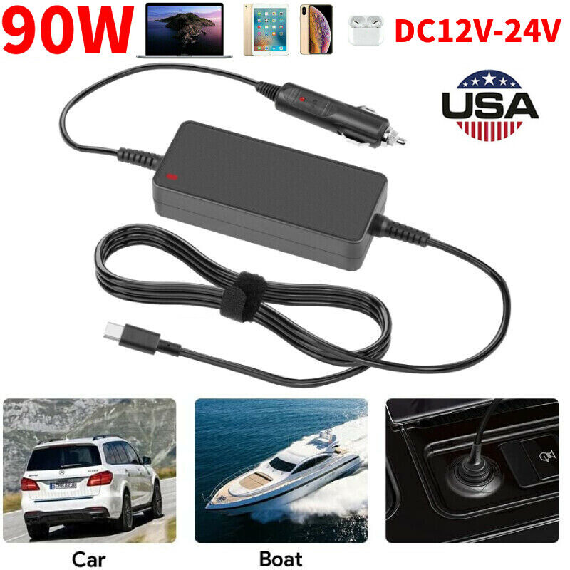 Car/Vehicle/Boat 90W Laptop Mains Charger USB-C Type C Power Adapter Supply Cord