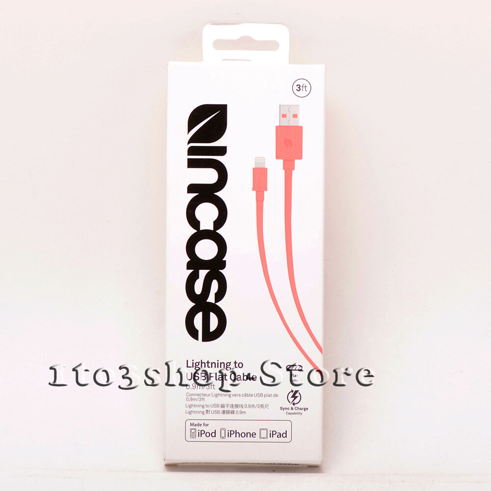 Incase USB Charging Charger Cable for iPhone 15 14 13 12 mini iPad Coral Pink 3'