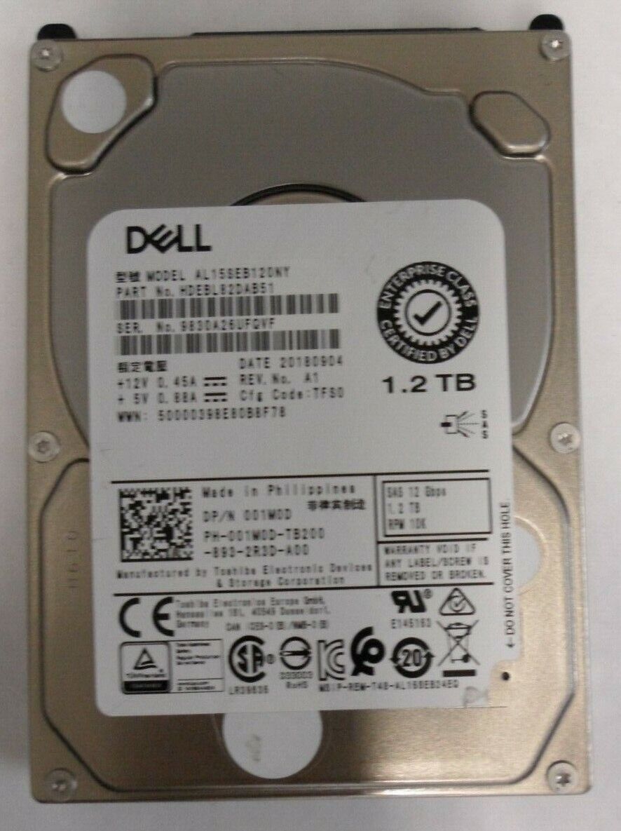 01M0D Dell 1.2TB 10K SAS 12Gb/s 2.5” SFF HDD Hard Drive 001M0D AL15SEB120NY