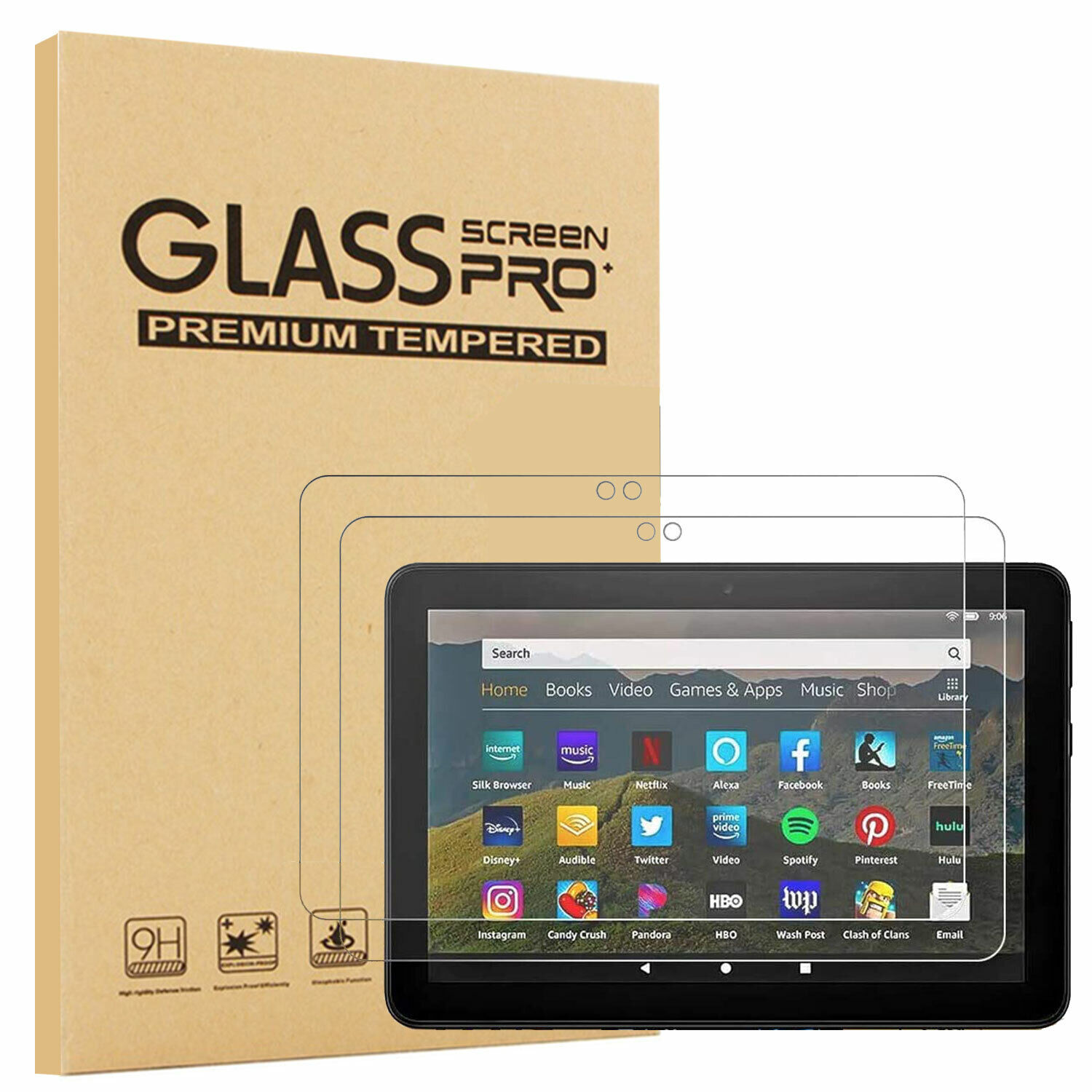 2 Pack 9H Premium Tempered Glass Screen Protector For All-New Amazon Tablet