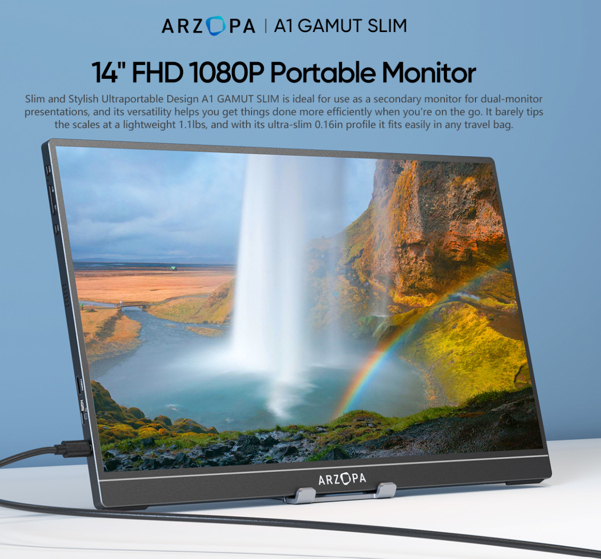 ARZOPA Ultra Slim 14” FHD 1080P Portable Monitor Laptop PC External Display