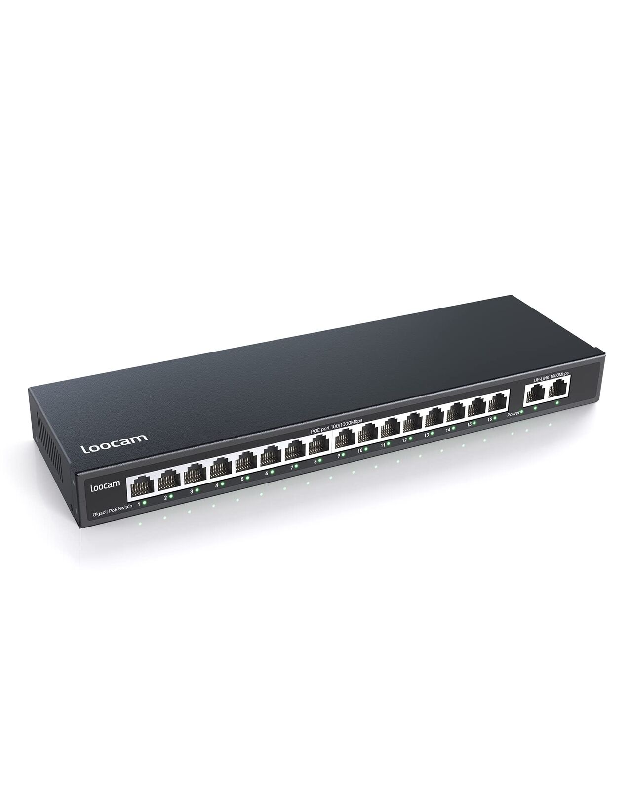 Loocam 16 Port Gigabit PoE Switch with 2 Gigabit Ethernet Uplink, 156W for 16 Po