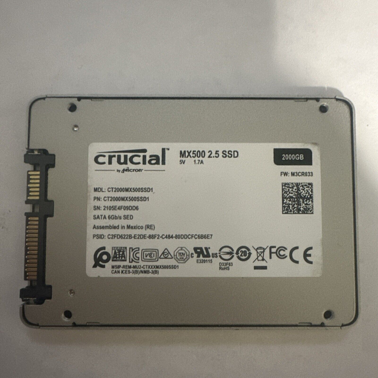 Crucial MX500 2TB Internal SATA 6GB 2.5'' (CT2000MX500SSD1) SSD