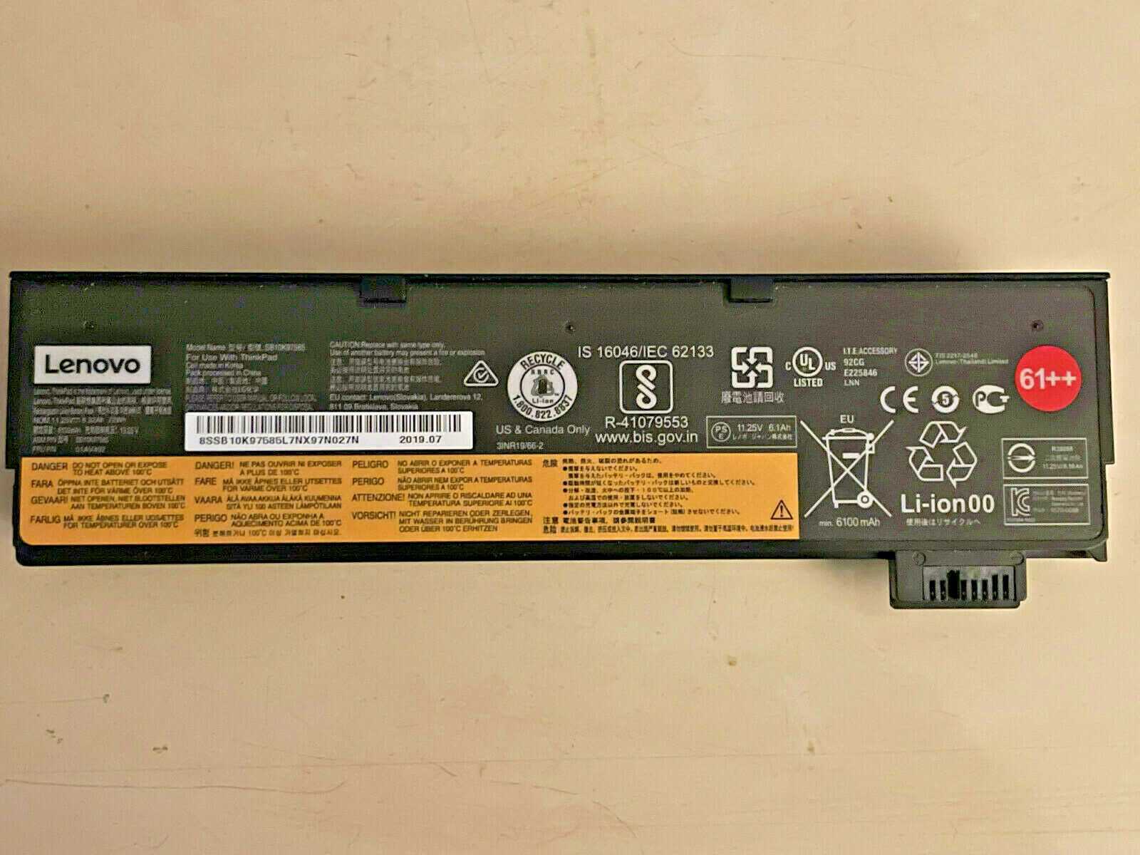 Lenovo 72Wh 61++ 01AV427 Genuine Battery ThinkPad T470 T480 T570 T580 P51s P52s