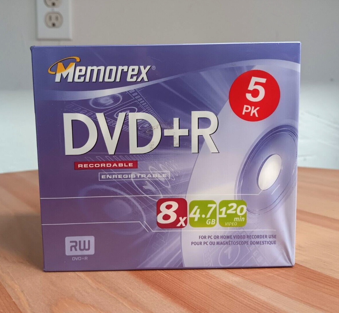 Memorex DVD+R 5 Pack 8X 4.7GB Recordable RW 120 Minutes Factory Sealed