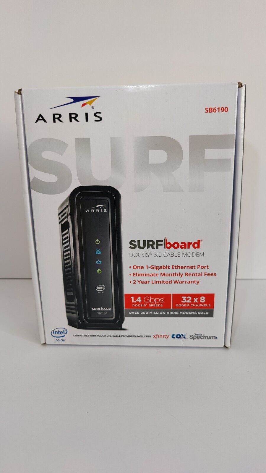 ARRIS SURFboard SB6190. DOCSIS 3.0 Cable Modem 32 x 8 Modem Channels 1Gbps 