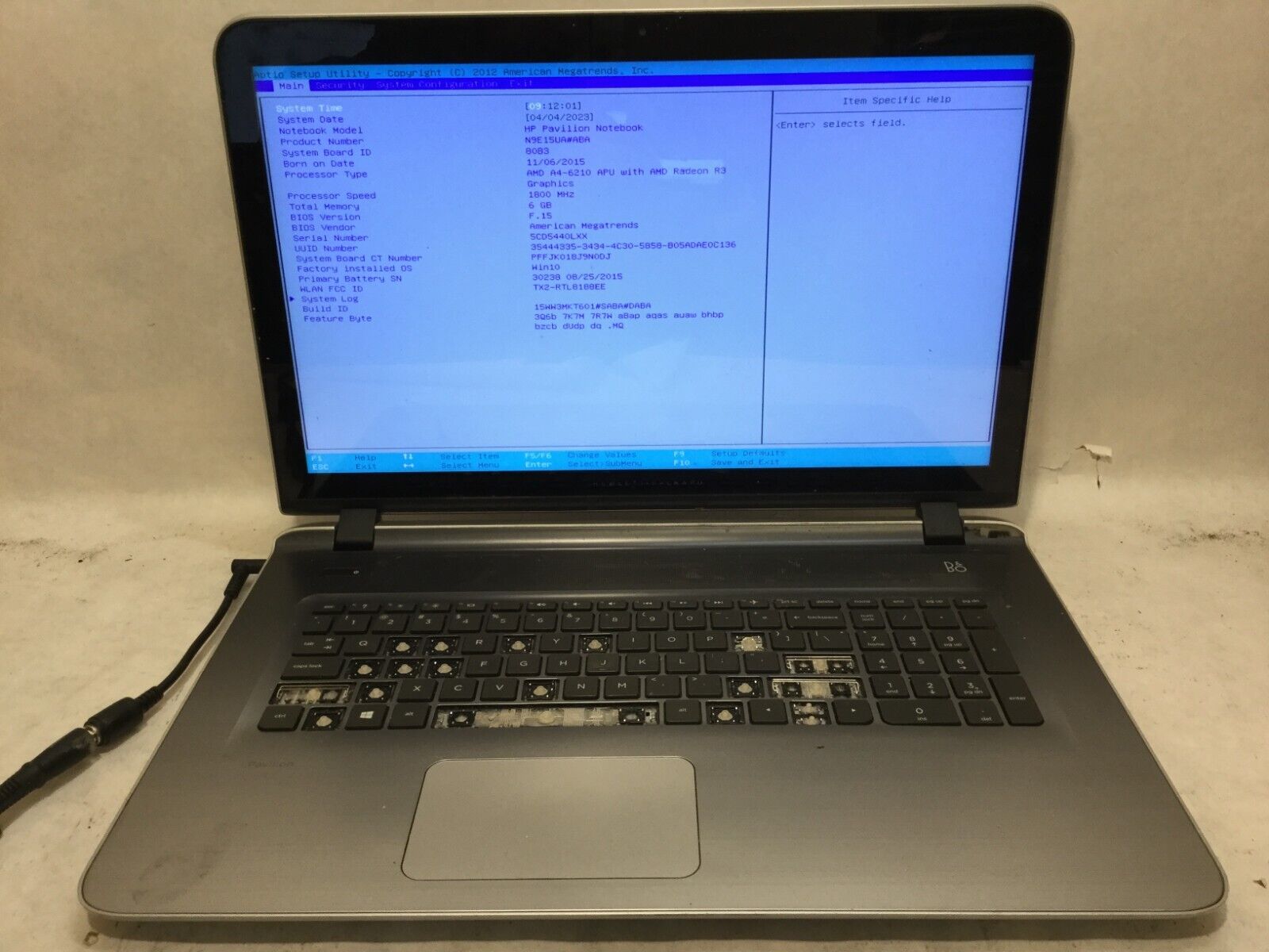 HP Pavilion 17-g134cy / AMD A4-6210 R3 @ 1.80 GHz / (MISSING PARTS) -MR