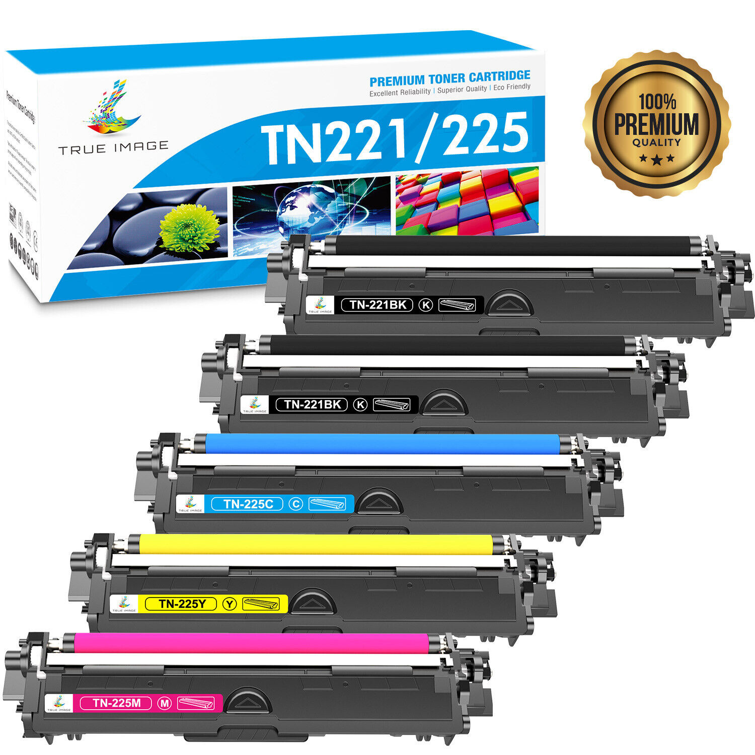 5 Pack TN221BK Toner For Brother TN-225 HL-3170CDW MFC-9130CW MFC-9330CDW TN221