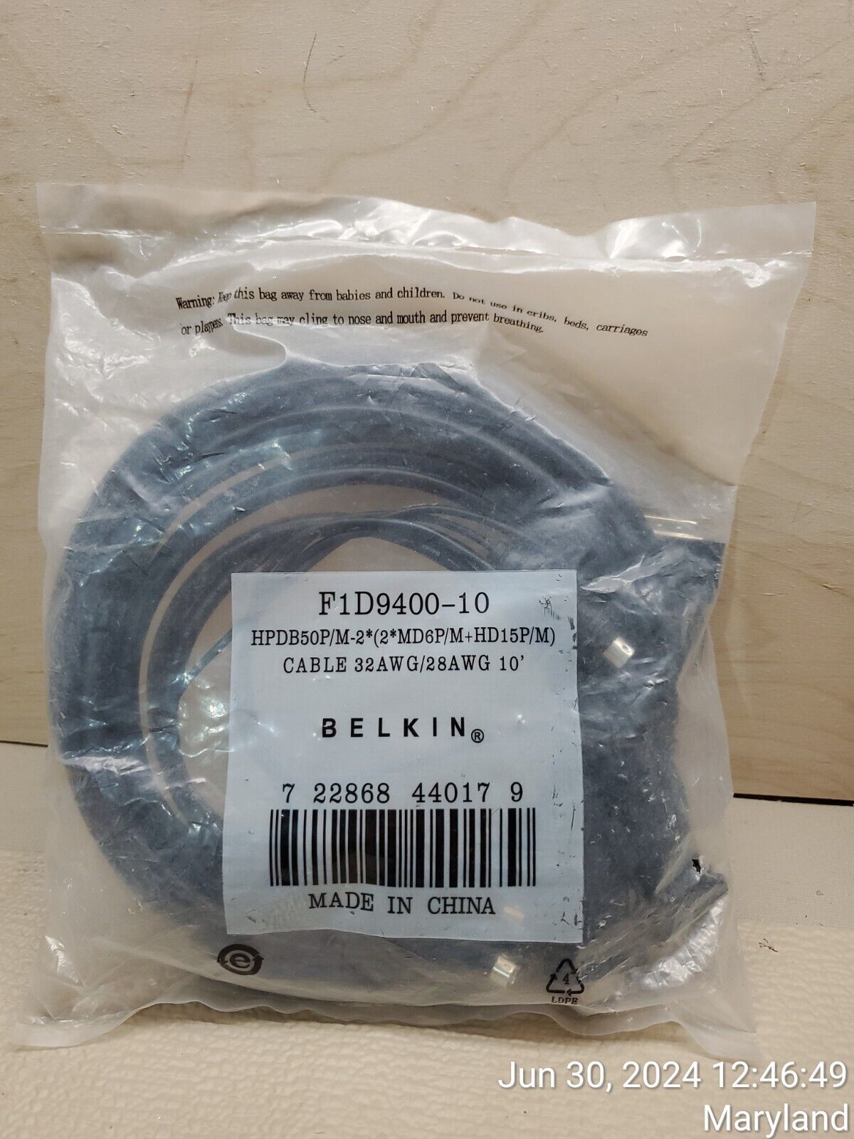  Belkin F1D9400-10 OmniView Dual Port Cable 10' NEW