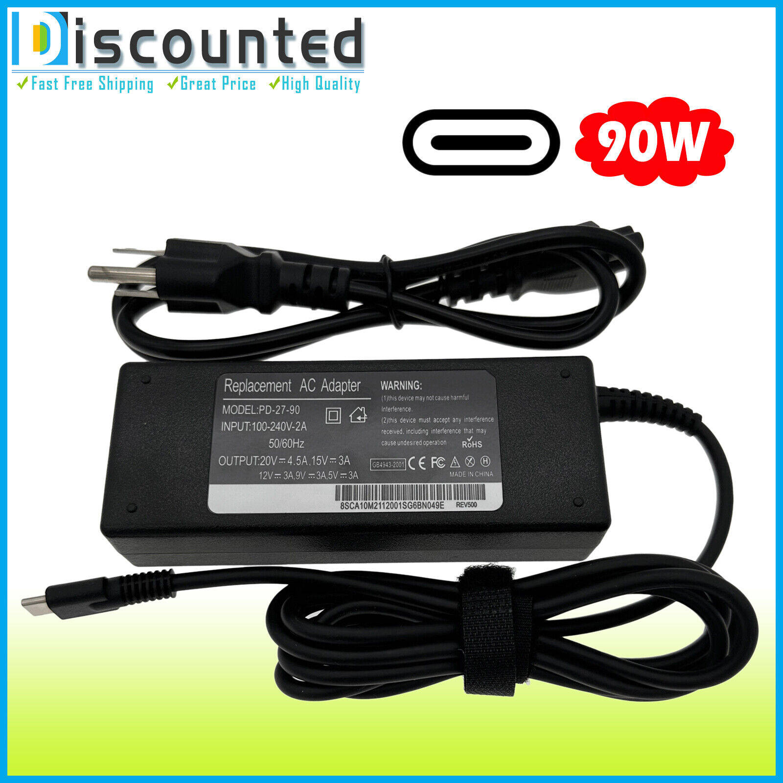 90W USB-C Type-C AC Adapter Charger For HP ENVY 17t-cr0000/17-cr0797nr 17t-cr000