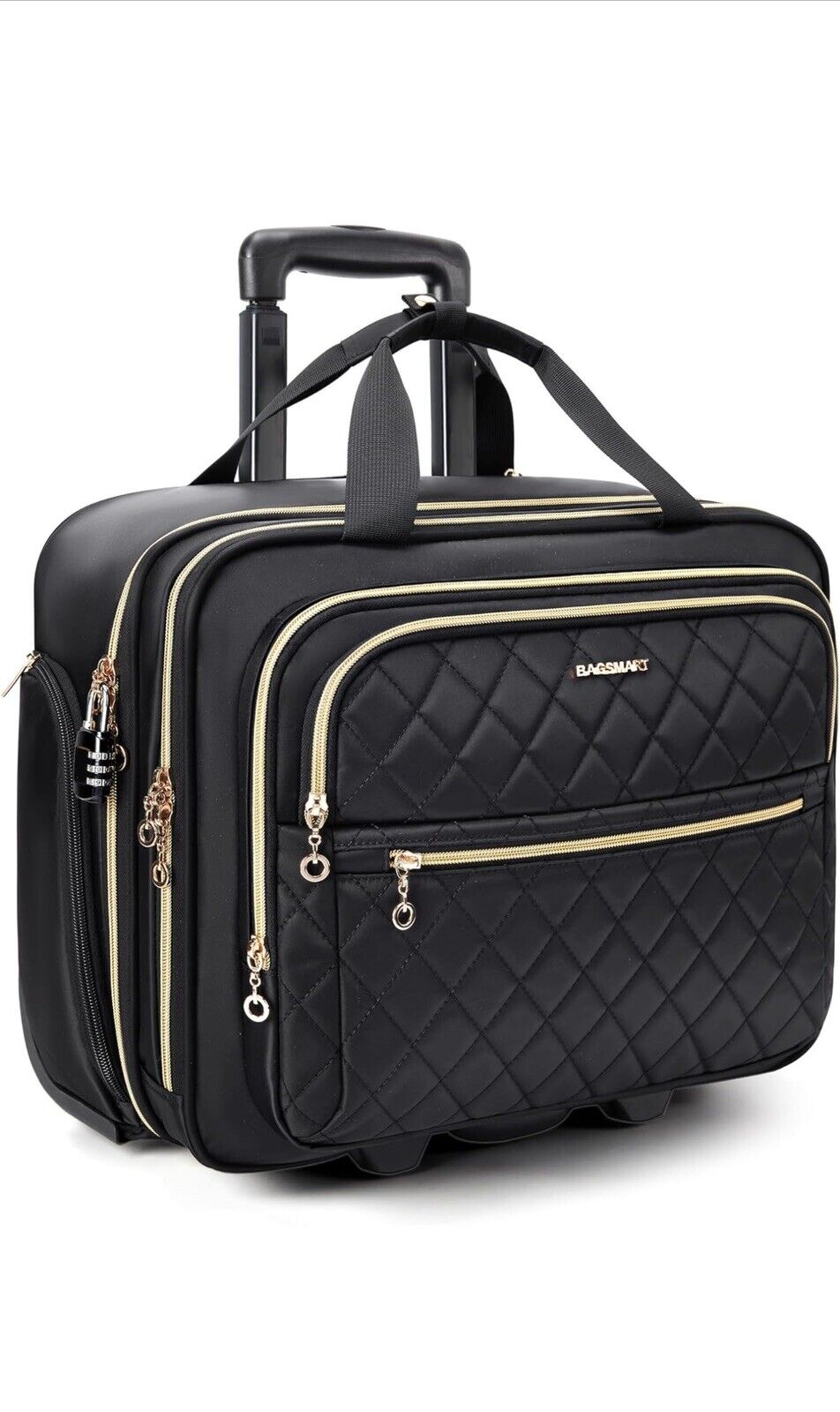 BAGSMART Rolling Laptop Bag Women, Rolling Briefcase Fits 15.6 Inch Laptop Black