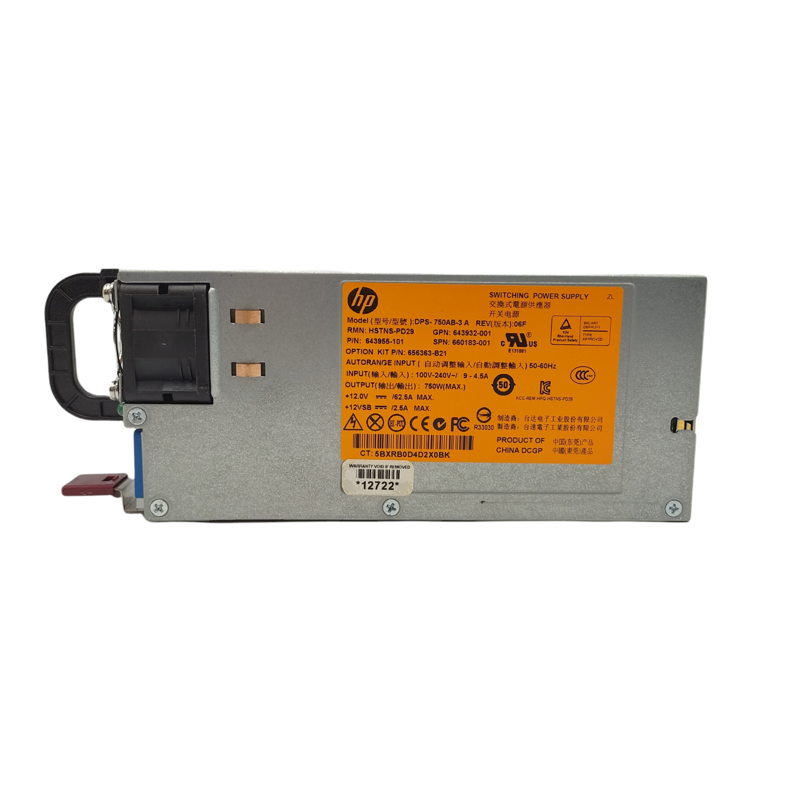 HP 750W DPS-750AB-3A HSTNS-PD29 660183-001 643955-101 643932-001 Power Supply