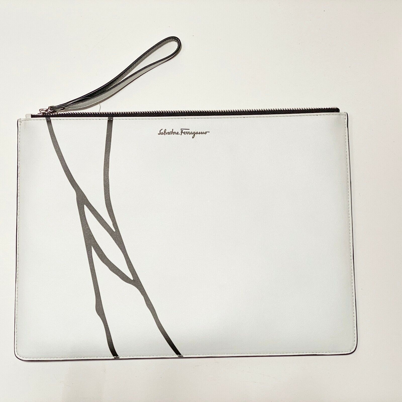 NWT FERRAGAMO White Leather iPad Tablet Satchel Document Bag Purse Men Women