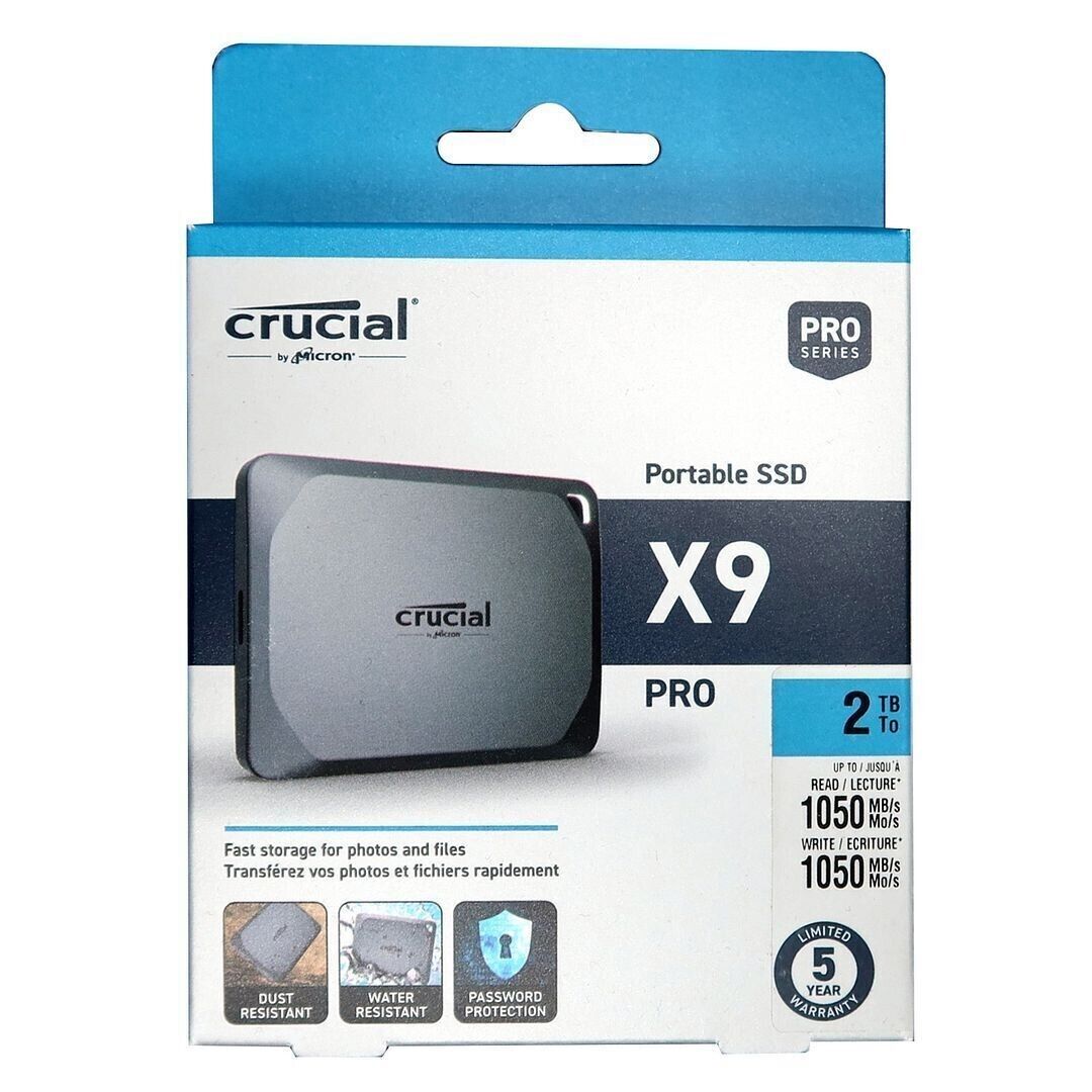 Crucial X9 Pro 2TB USB 3.2 Gen2 Type-C Portable SSD (1050MB/s), CT2000X9PROSSD9