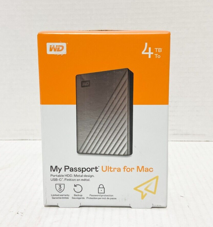 WD 4TB My Passport Ultra for Mac Portable External Hard Drive WDBPMV0040BSL New