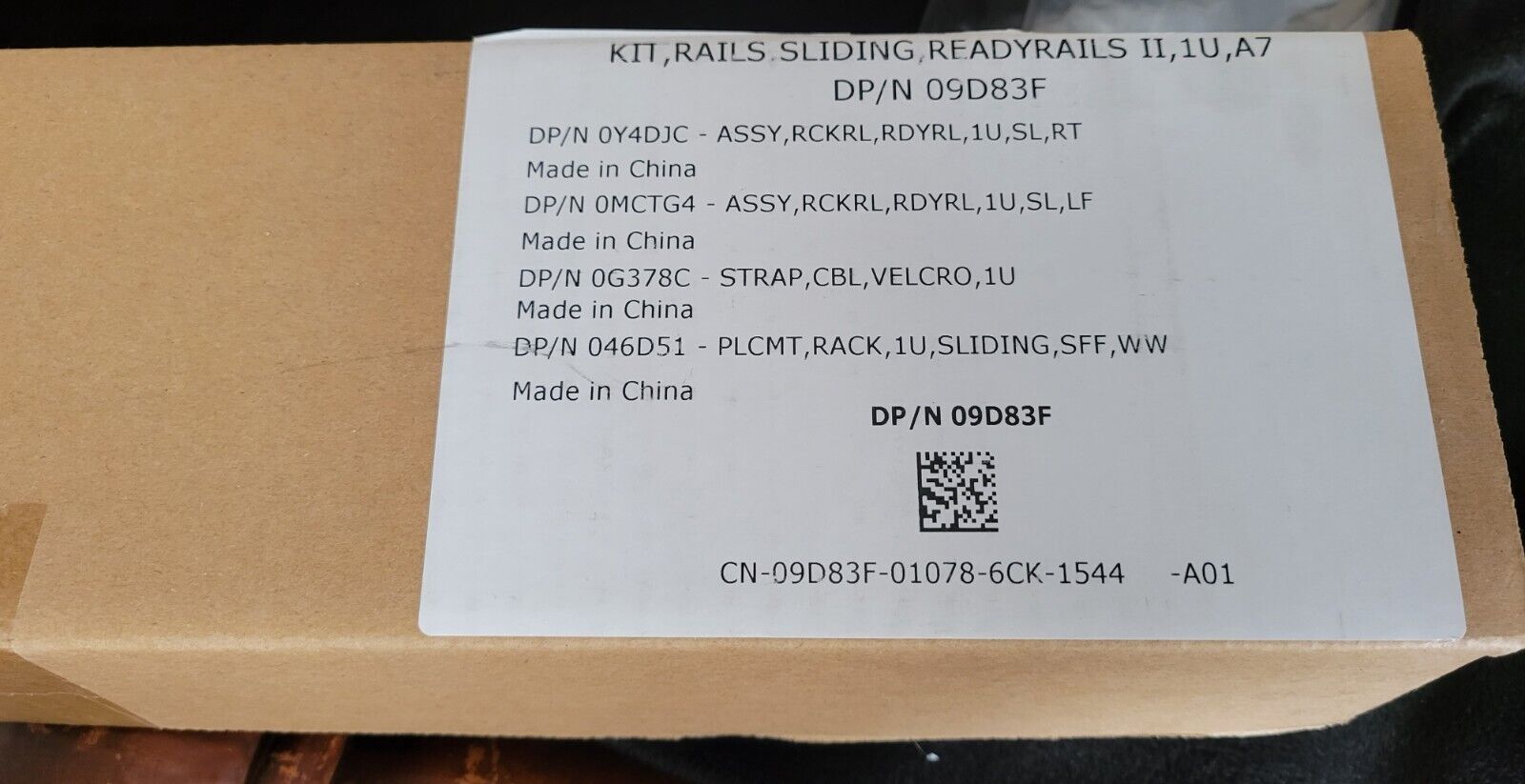 Genuine Dell 09D83F Sliding Server Rails II 1U A7 Rails Kit