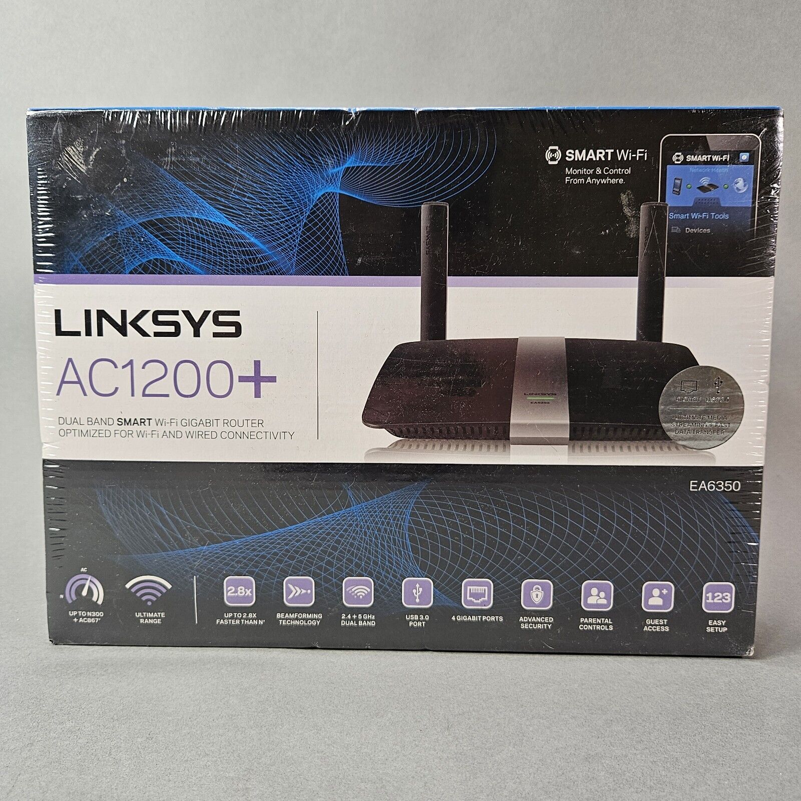 Linksys Dual Band Smart Wi-Fi Wireless Router Black AC1200+ EA6350 New Sealed