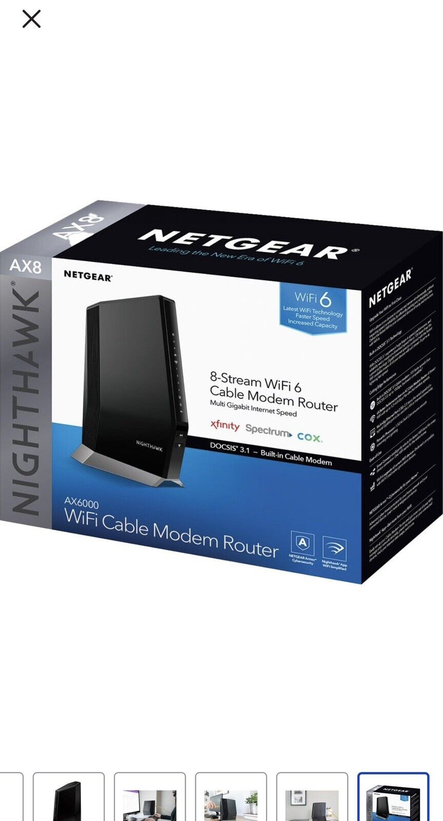 NETGEAR Nighthawk Cable Modem WiFi 6 Router Combo (CAX80-100NAS)