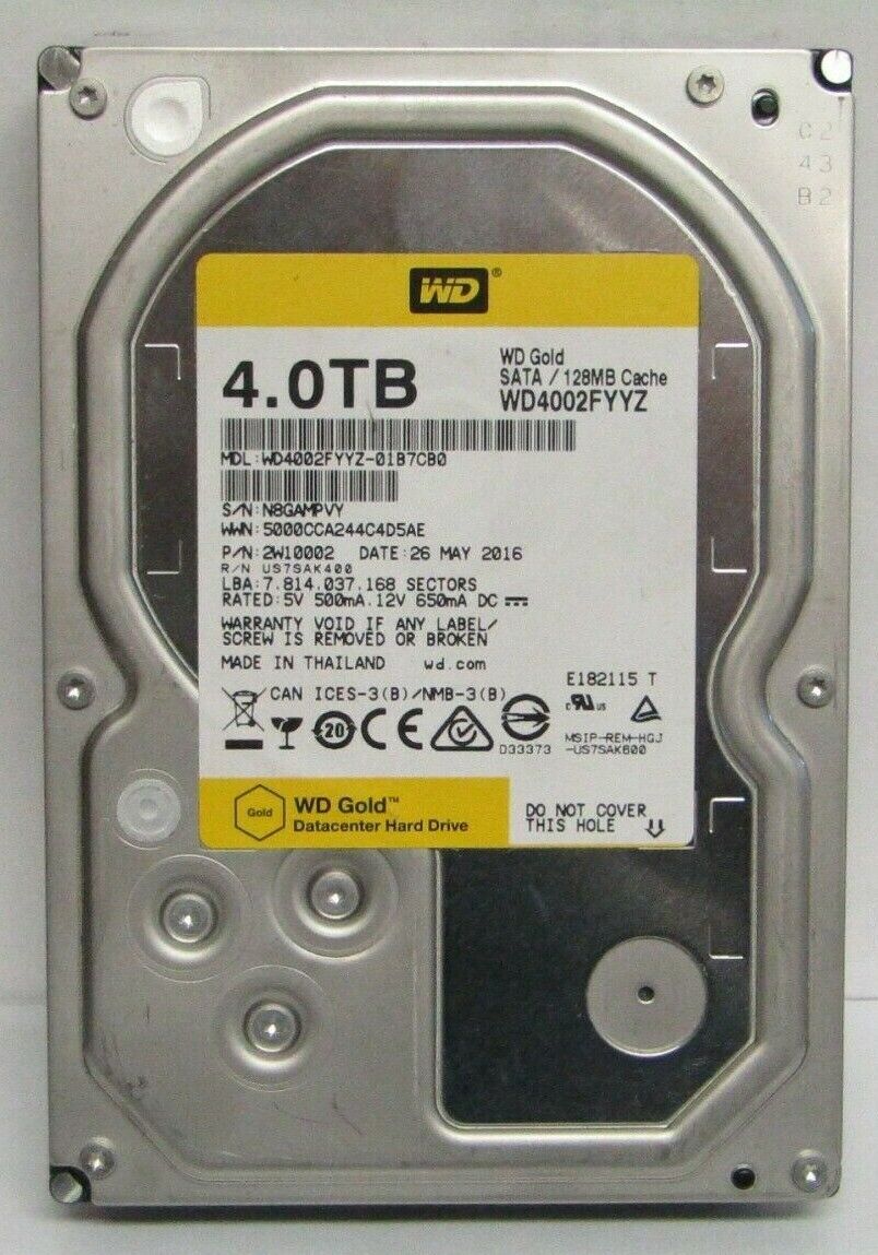 WD Gold 4TB Enterprise Class Hard Disk Drive - 7200 RPM WD4002FYYZ  6Gb/s 128MB