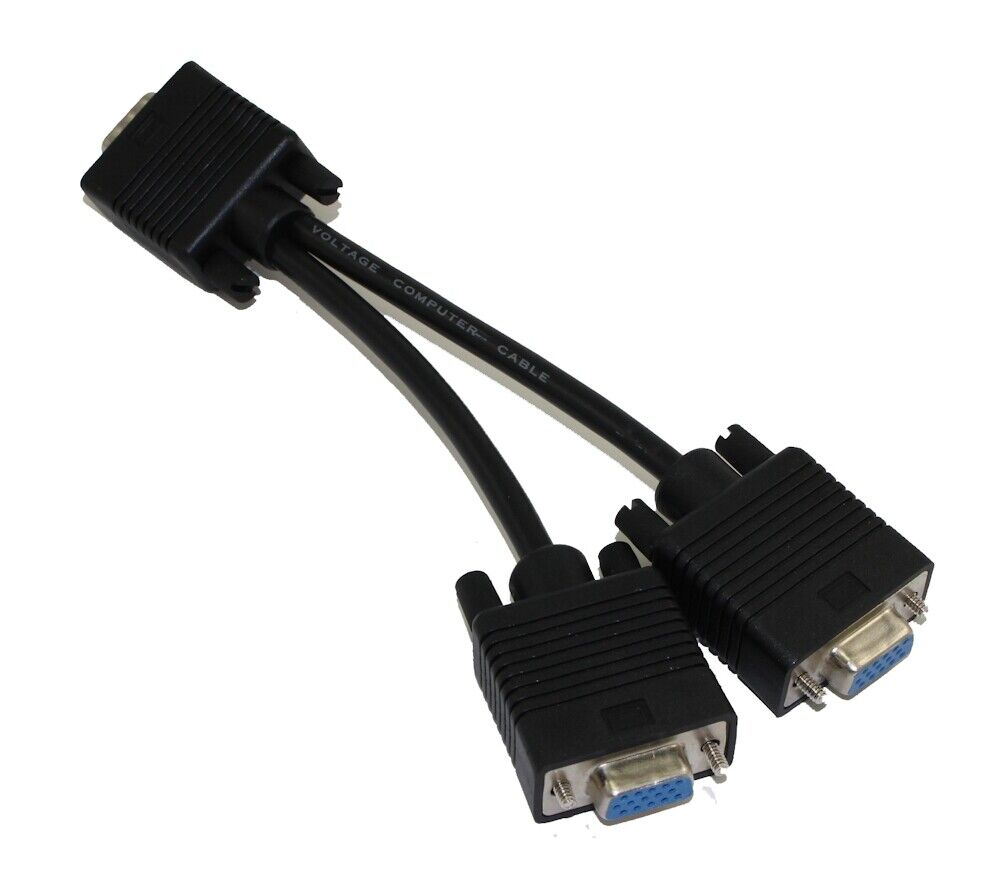 VGA Video Splitter Cable  6inch 15 Pin Male to 15 Pin Female  Black