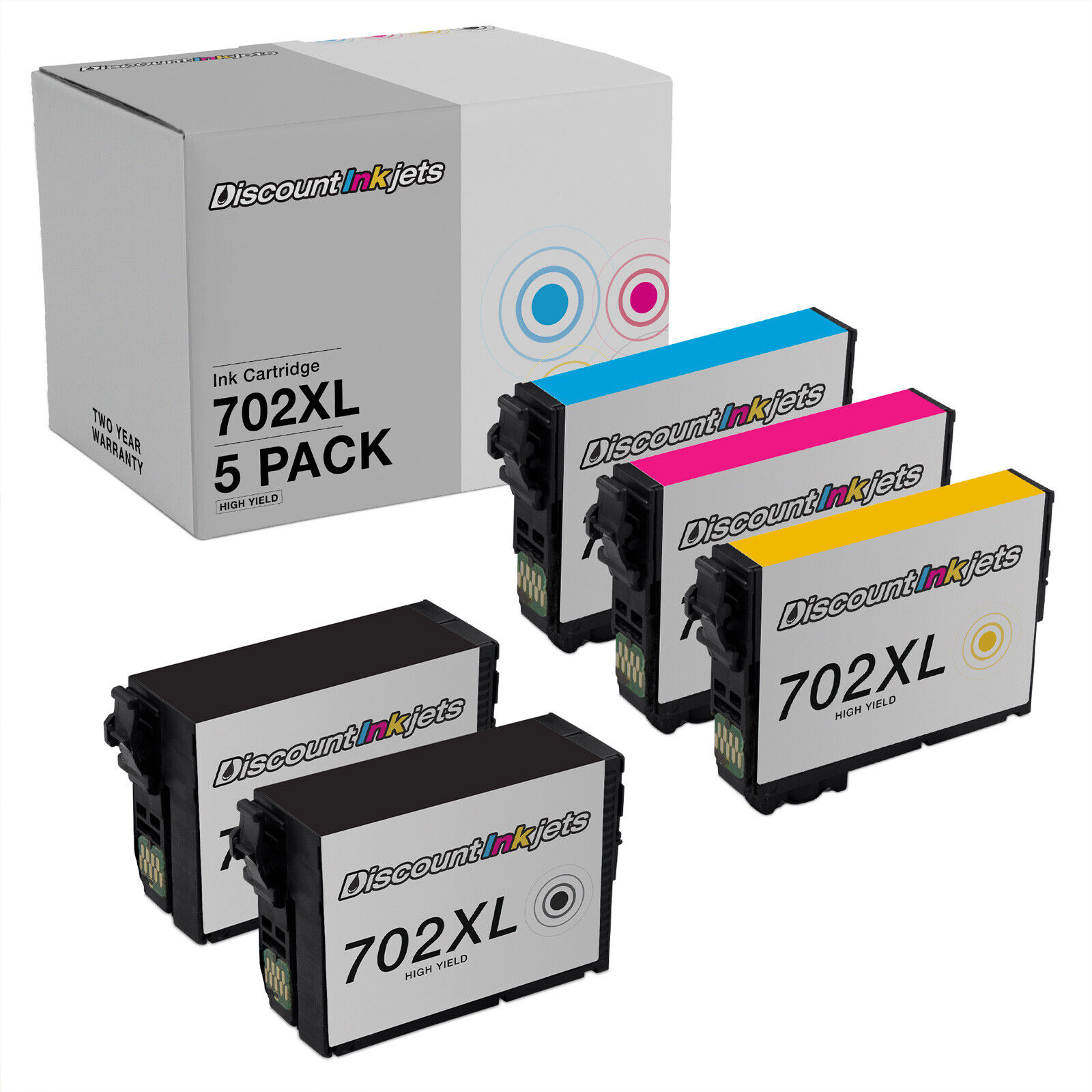 5pk for Epson 702 XL 702XL Ink Cartridge Black & Color Set WF-3720 T702XL120