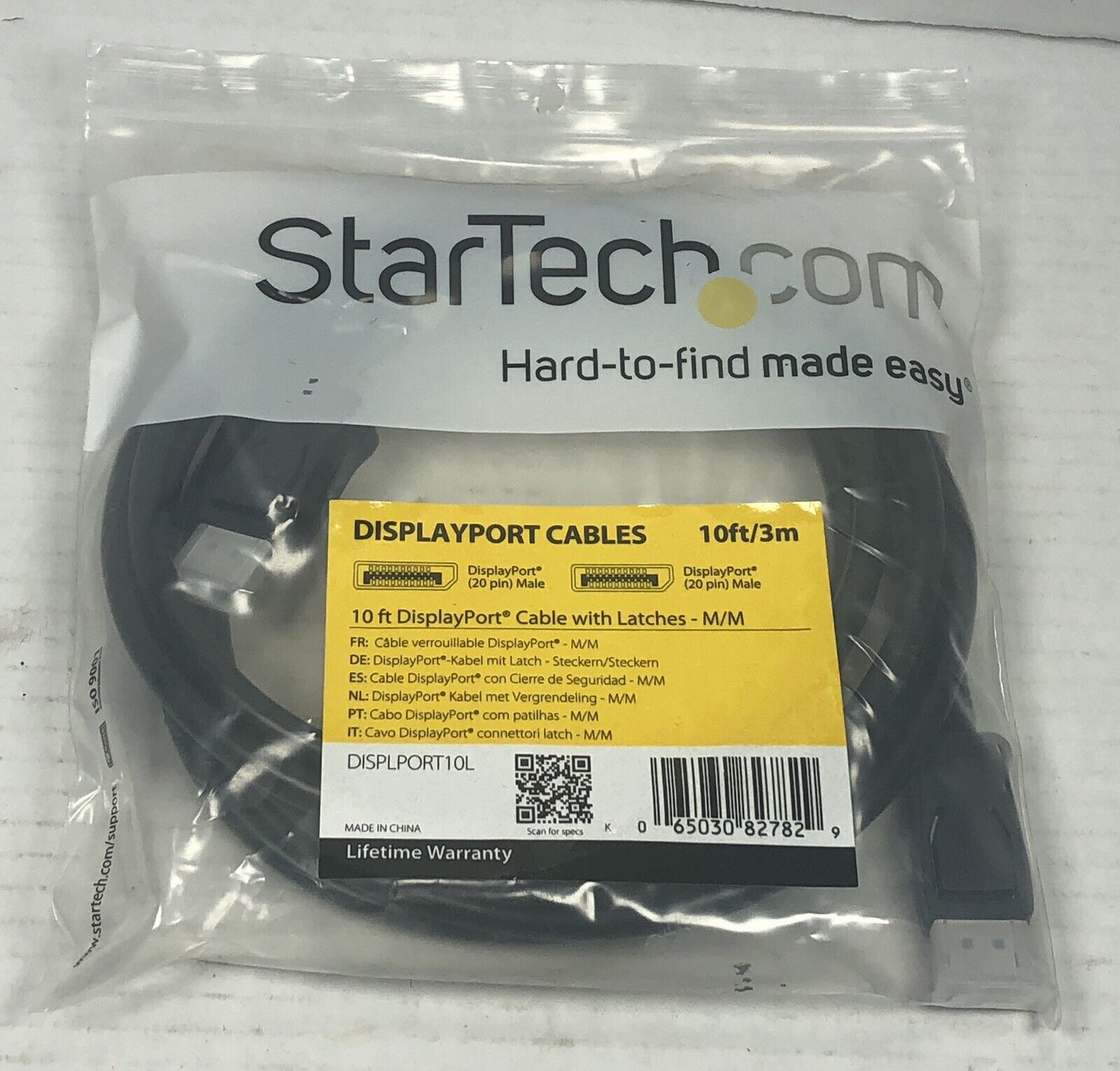 NEW StarTech DisplayPort 1.2 (Male) to DisplayPort 1.2 (Male) 4K Cable 10ft 3m 