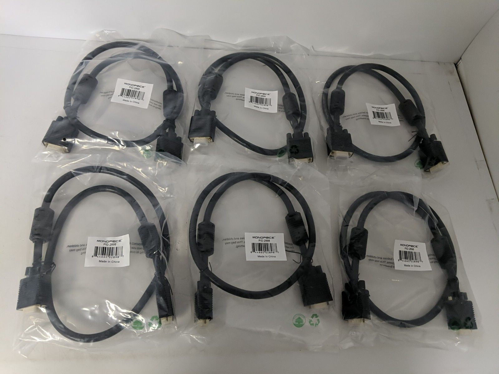 LOT OF 6  Monoprice VGA Monitor Cable 3 Feet Male/Male PID: 2898