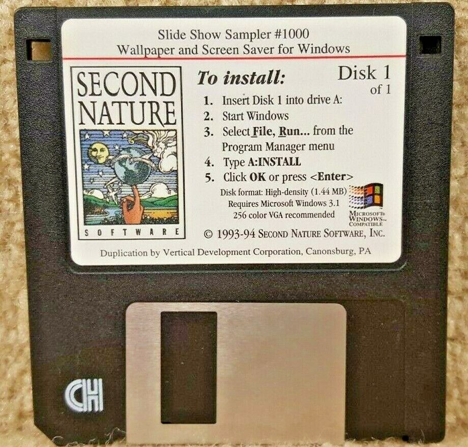 Vintage 1994 Windows 3.1 Second Nature Software Slide Show Sampler 1000 Disk