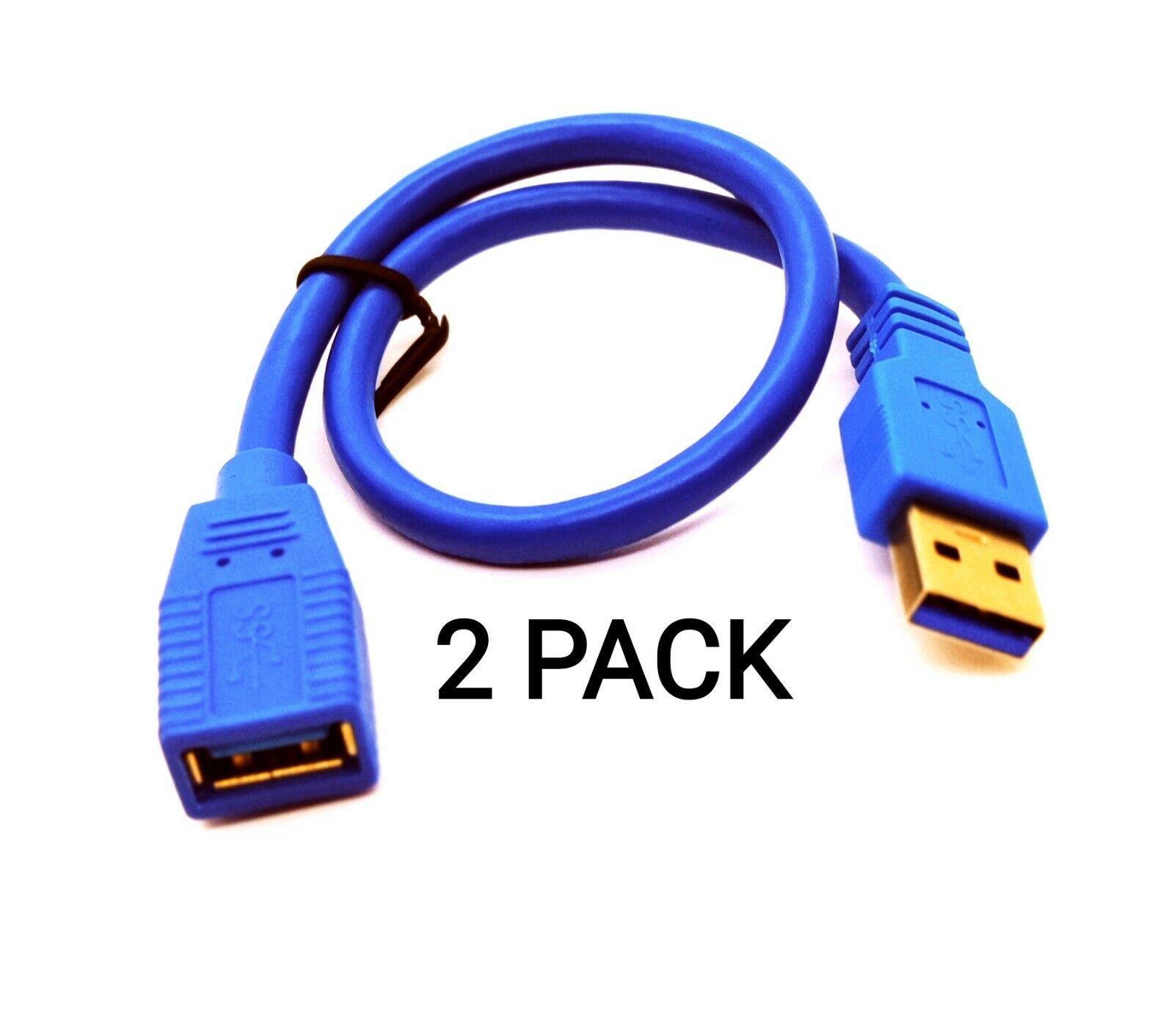 2PACK 1Ft USB 3.0 Extension Cable Gold Plate Type A Male to Female Blue Color