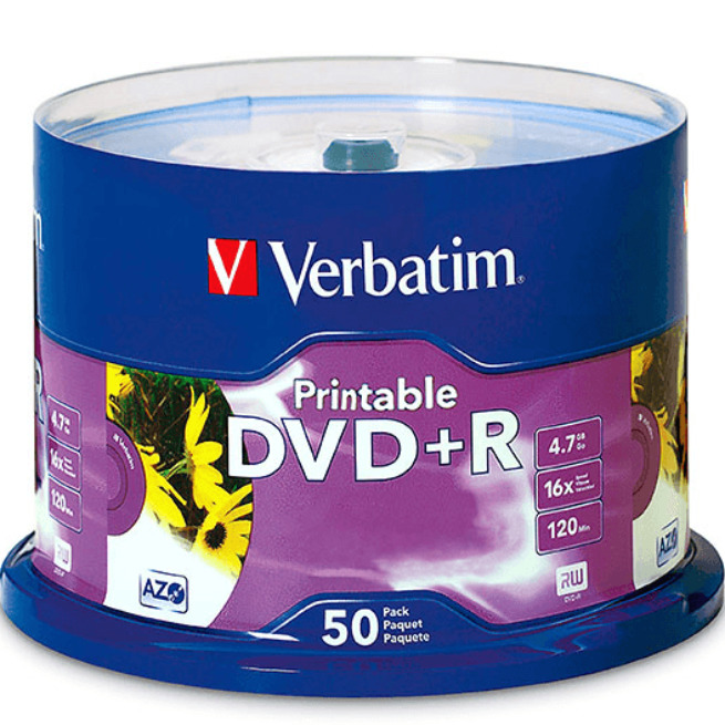 NEW 50x Verbatim DVD+R 4.7GB 16X White Printable Pack Discs CD