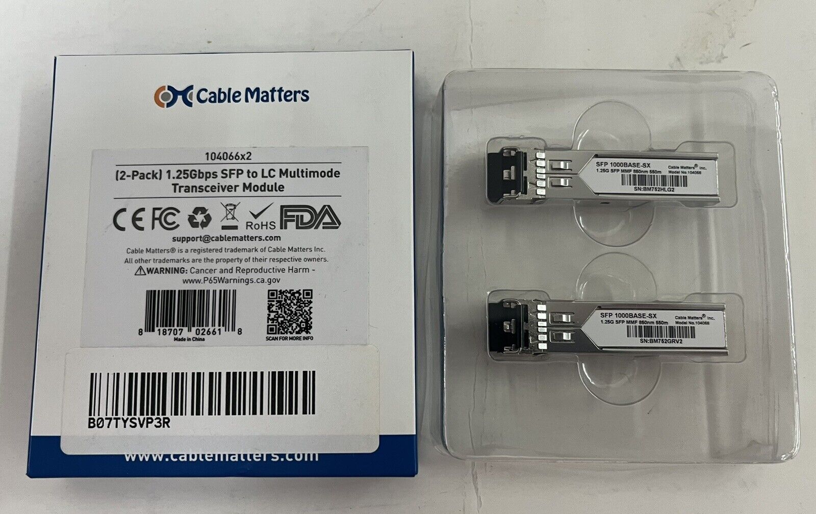 1.25G 1000Base SFP to LC Transceiver Module - Gigabit SFP to LC Fiber (2-pack)
